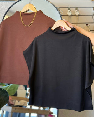 Sweet as Fall Short Sleeve Mock Neck in BLACK
