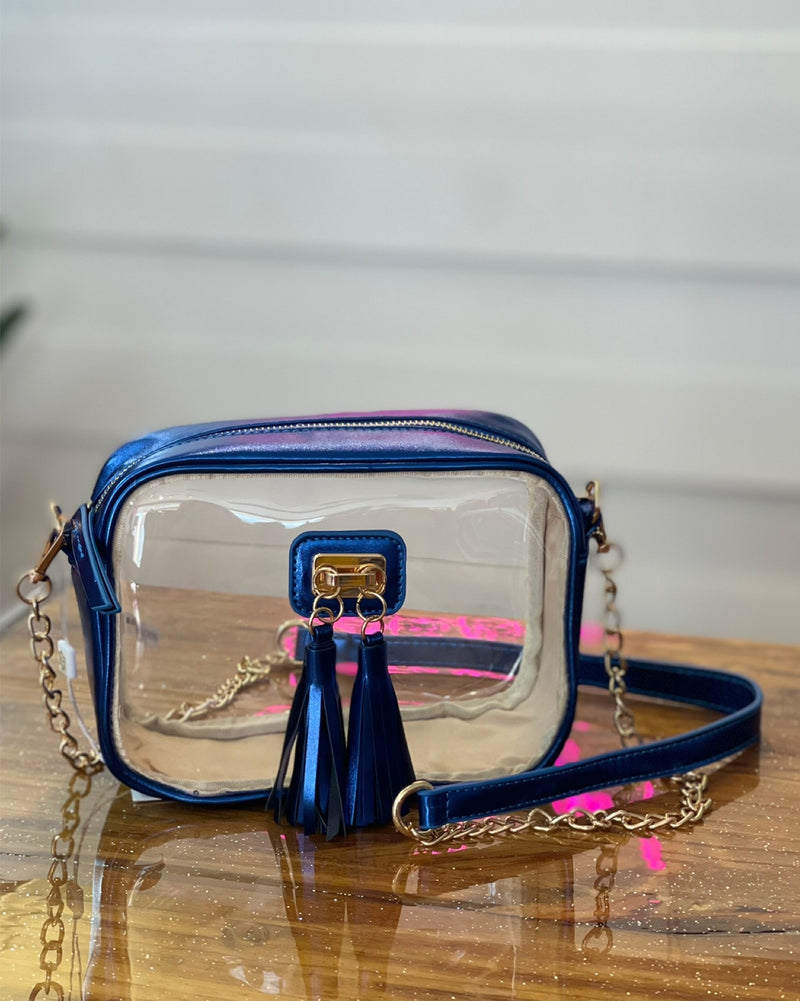 Addison Clear Crossbody in Metallic Royal