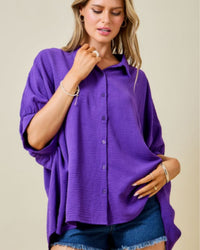 Tailgate Button Down Blouse in PURPLE