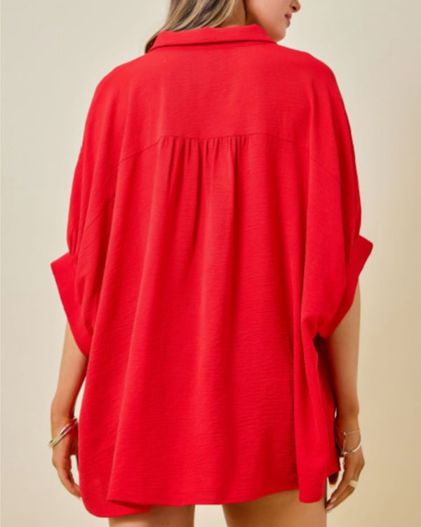 Tailgate Button Down Blouse in RED