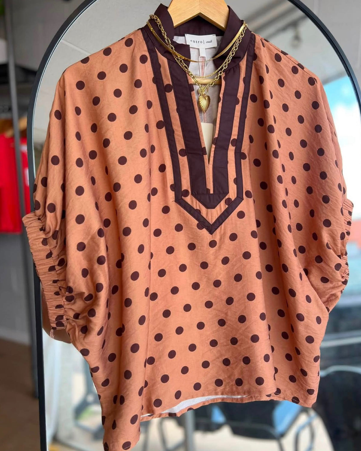 Camel Polka Date Dinner Blouse