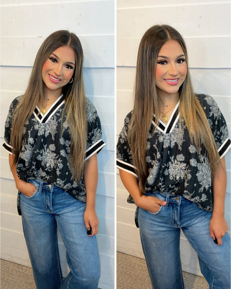 Savannah Floral Blouse in Black
