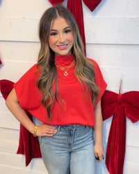 Sweet as Fall Short Sleeve Mock Neck in RED