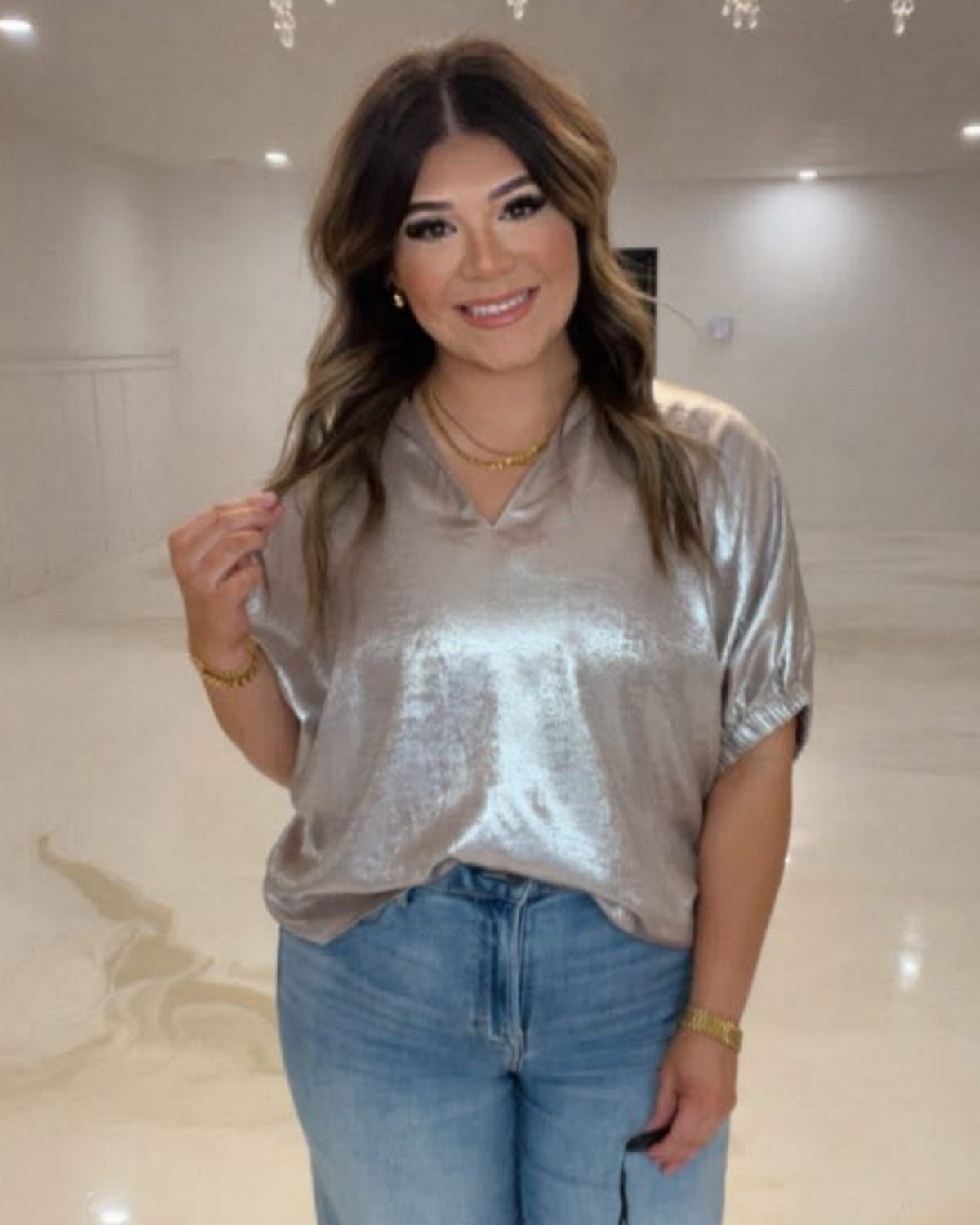 Toast to the Night Metallic Blouse in CHAMPAGNE Plus