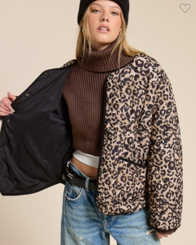 the Slopes Leopard Quilted Leopard Snap Jacket
