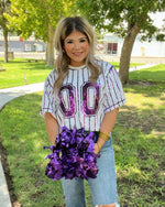 GAME DAY Sequin Stripe Top in WHITE/PURPLE
