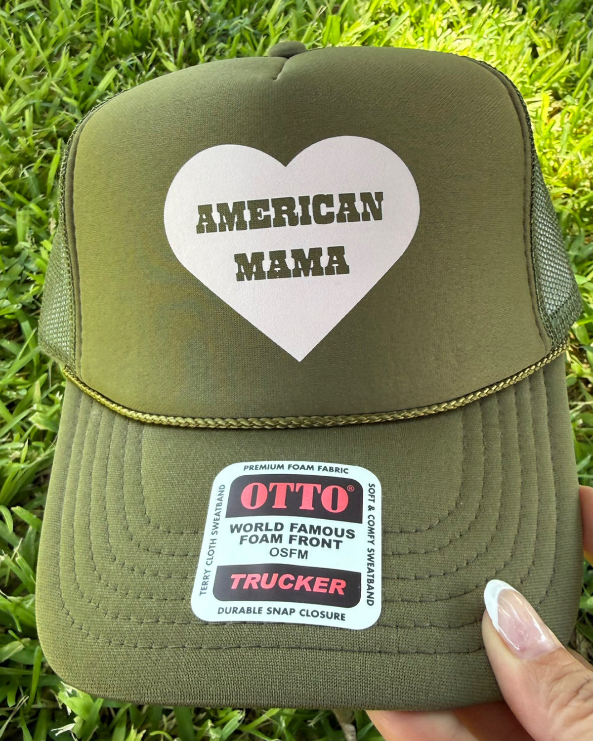 American Mama Pink/olive Trucker Hat