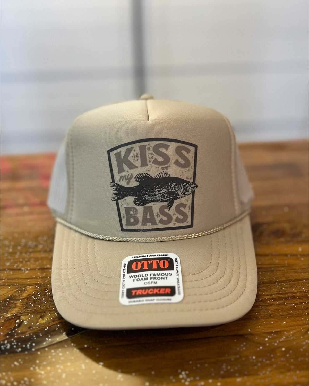 Kiss my Bass Trucker Hat Khaki