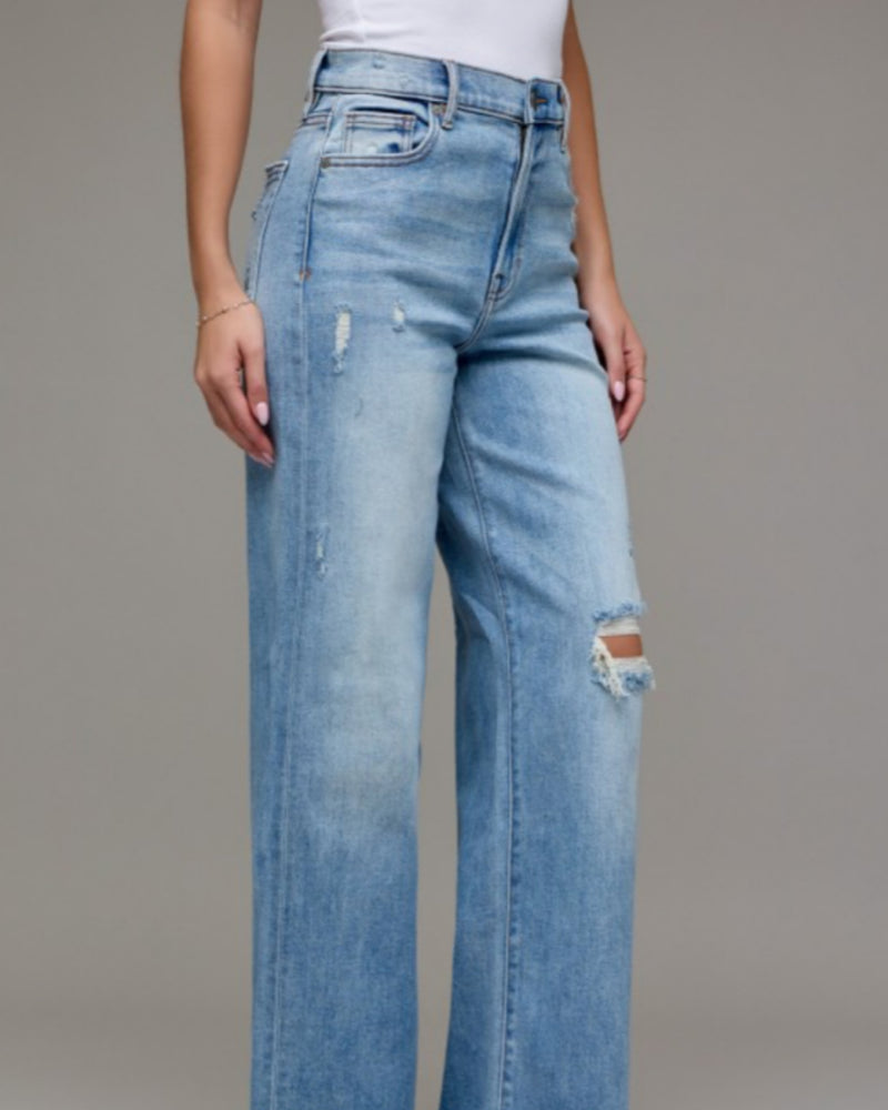 Light Wash Distressed Stretch Dad Jean
