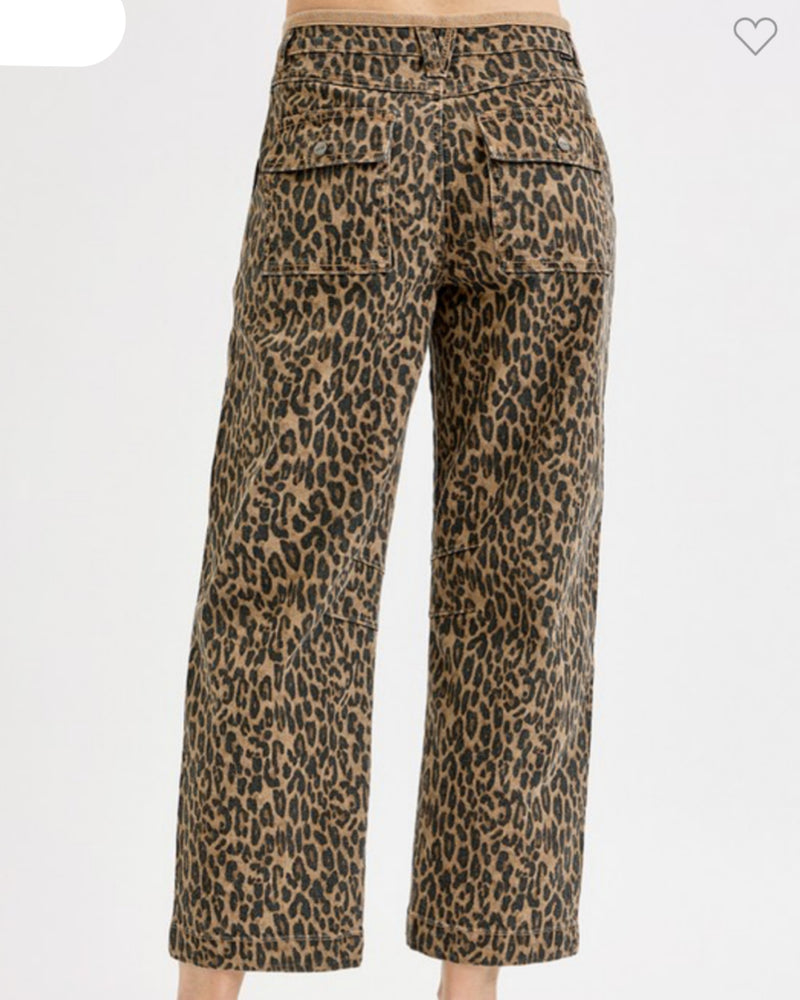 RISEN Leopard Camel Barrel Jeans
