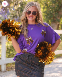 Sideline Sparkle Ruffle Top in Purple