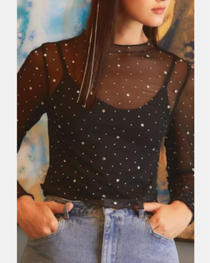 Shimmer & Slay Black Rhinestone Crop Top