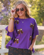 Sideline Sparkle Ruffle Top in Purple