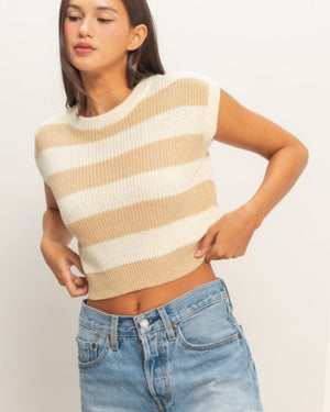 Spring Striped Ribbed Knit Top