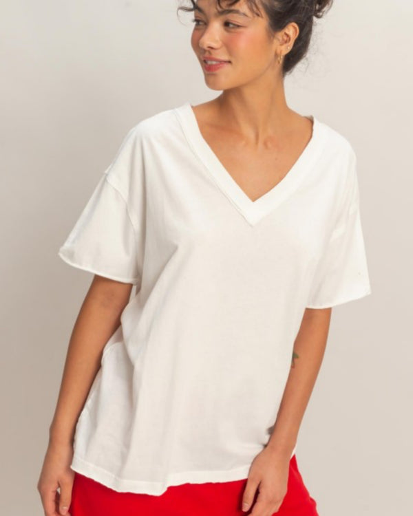 Oversized Mineral Wash V-neck Tee