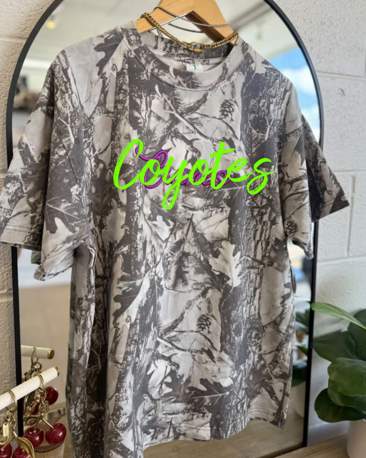 embroidered tee- COYOTES lime green