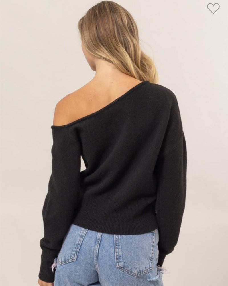 Feelin' Flirty Off Shoulder Sweater in Black