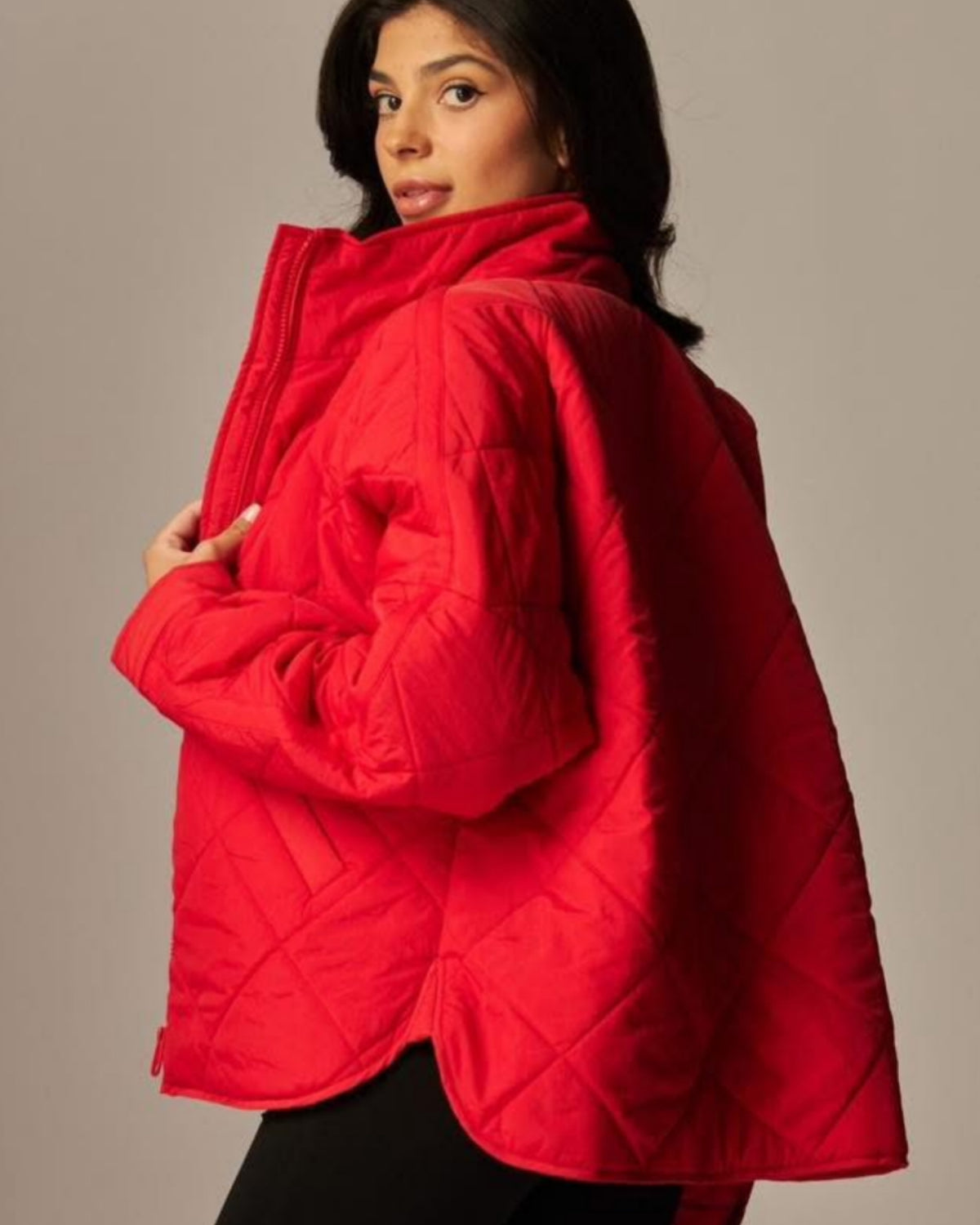 Quilted Pippa Puffer Jacket in RED