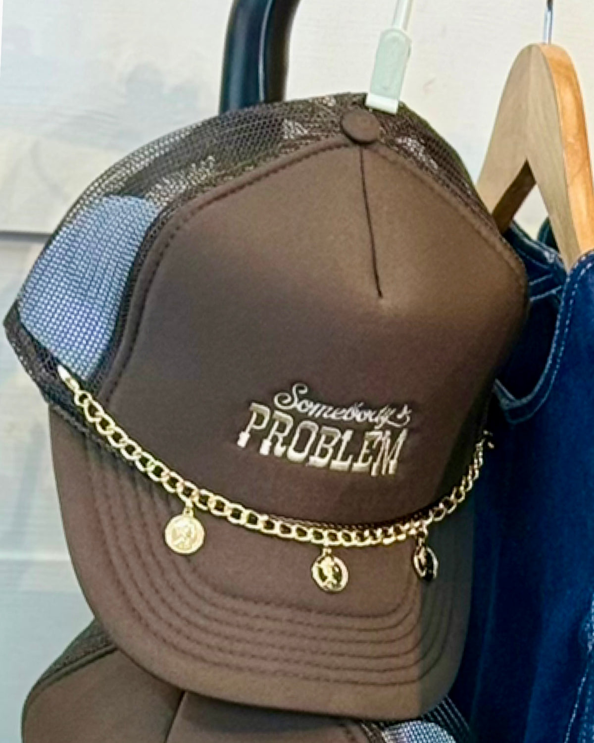Somebody's Problem Brown Trucker Hat with Chain