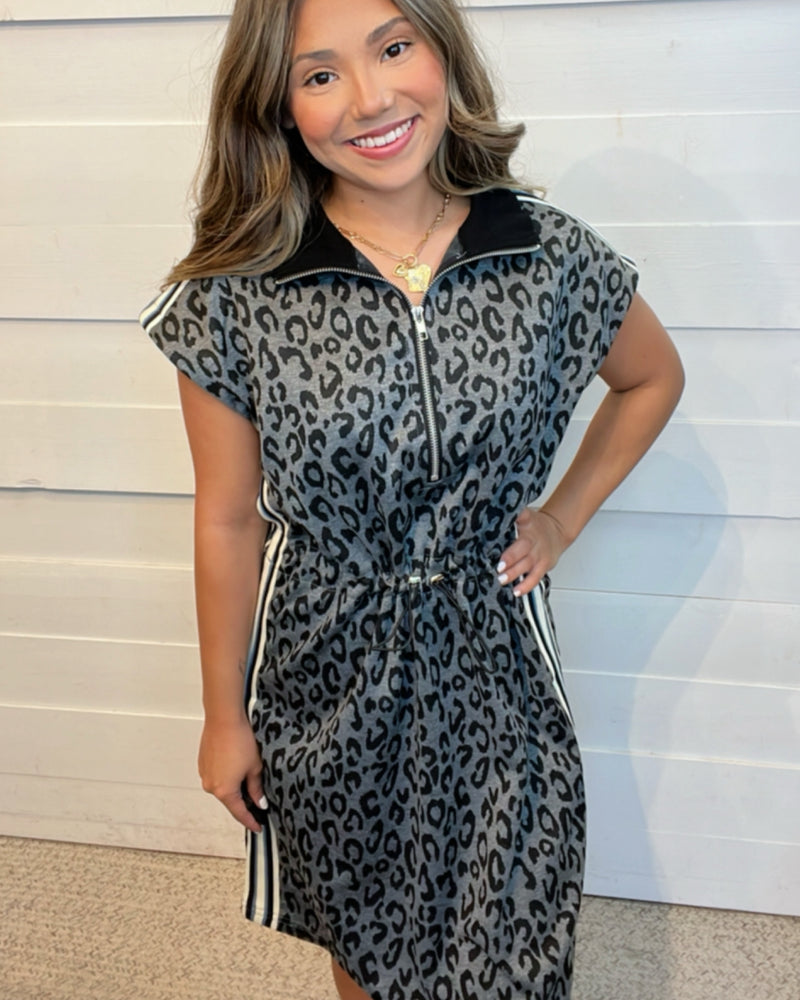 Weekend in Fredricksburg Leopard Dress in Grey