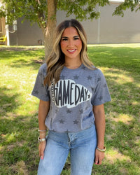 Glitter GAME DAY tee in GREY