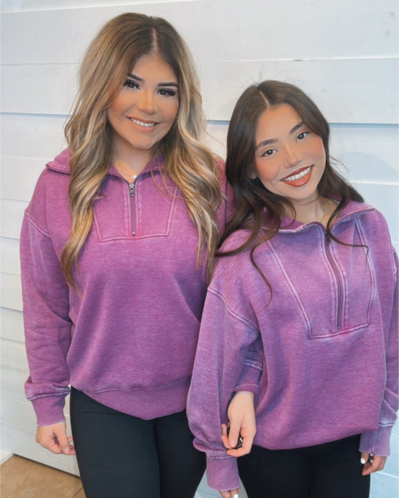 Bestie Half Zip Pullover in Purple