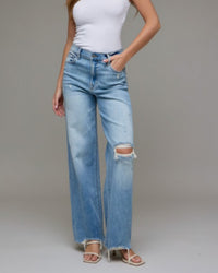 Light Wash Distressed Stretch Dad Jean