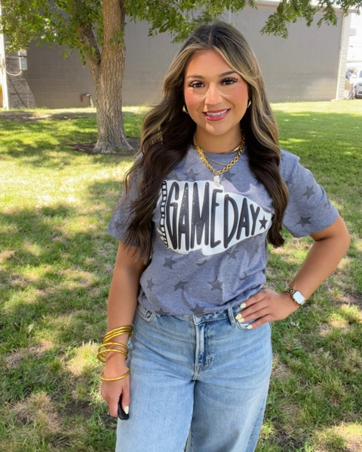 Glitter GAME DAY tee in GREY