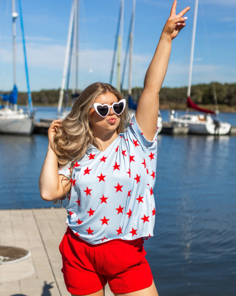 The Cara Stars in Light Blue Tee