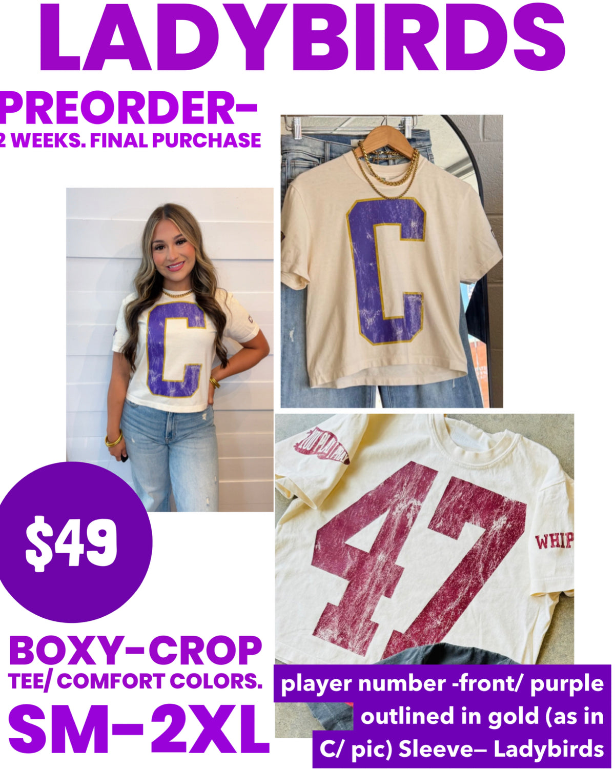 Preorder- Ladybirds, personalized team number! 💜