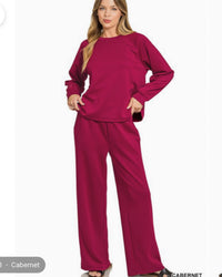 Molly's Skuba Crewneck Pant & Top Set in Cabernet