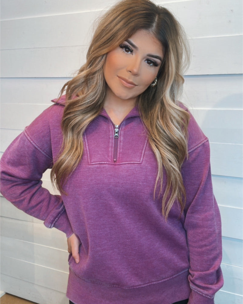 Bestie Half Zip Pullover in Purple