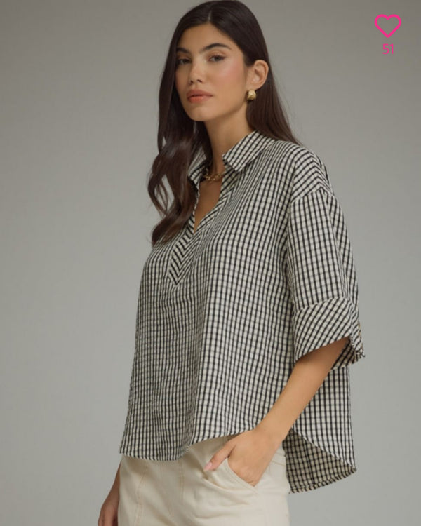 BLK Giingham 3/4 sleeve