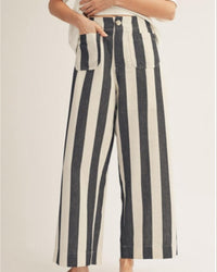 Wide Leg Bold Stripe Pants in Black