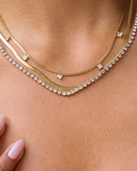 Plated Necklace Rhinestone Layered Chains