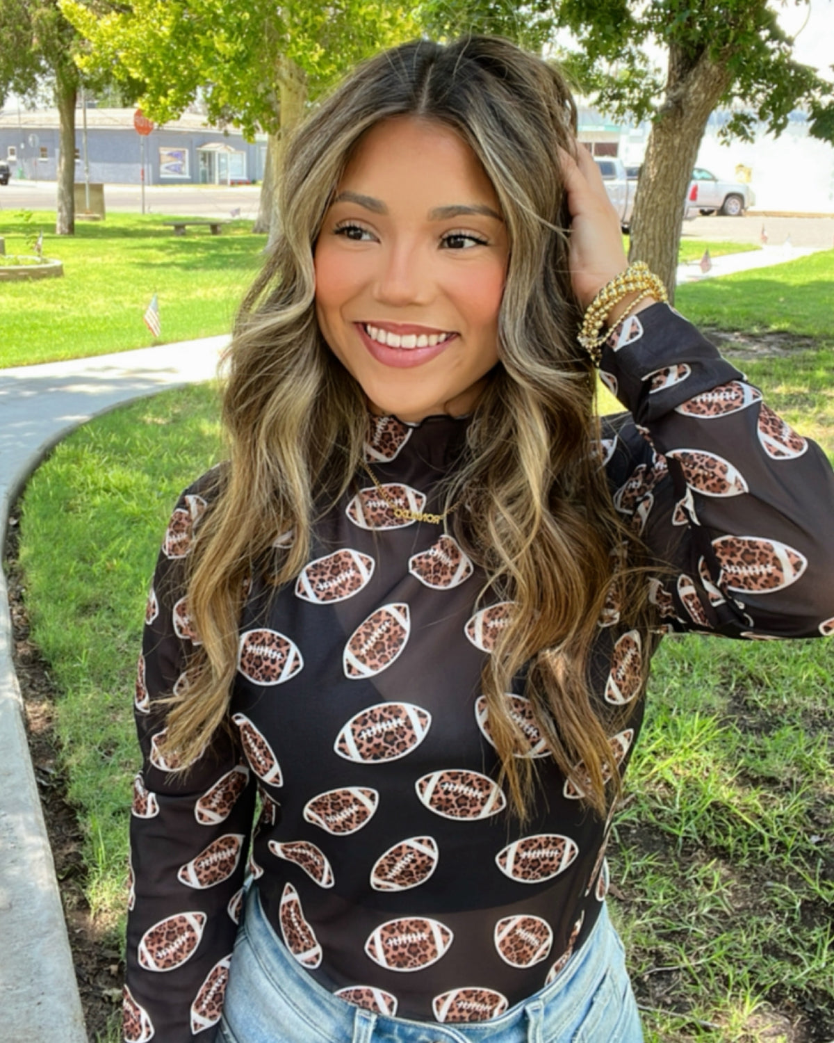 Leopard Print Football Long Sleeve Mesh Top
