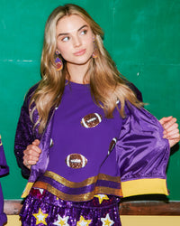 Sequin Football Patch Tee with Wavy Hem