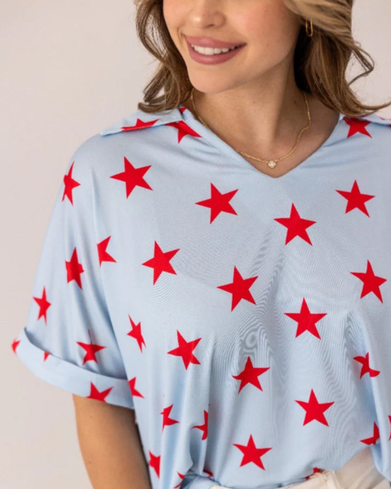 The Cara Stars in Light Blue Tee
