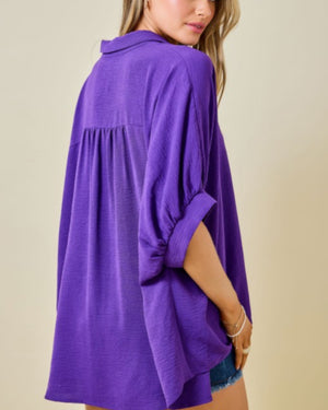 Tailgate Button Down Blouse in PURPLE
