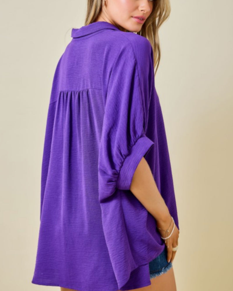 Tailgate Button Down Blouse in PURPLE