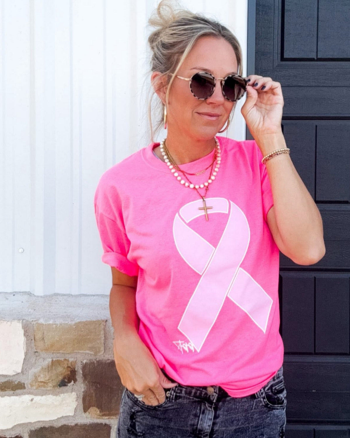 Neon Pink Breast Cancer Awareness tee