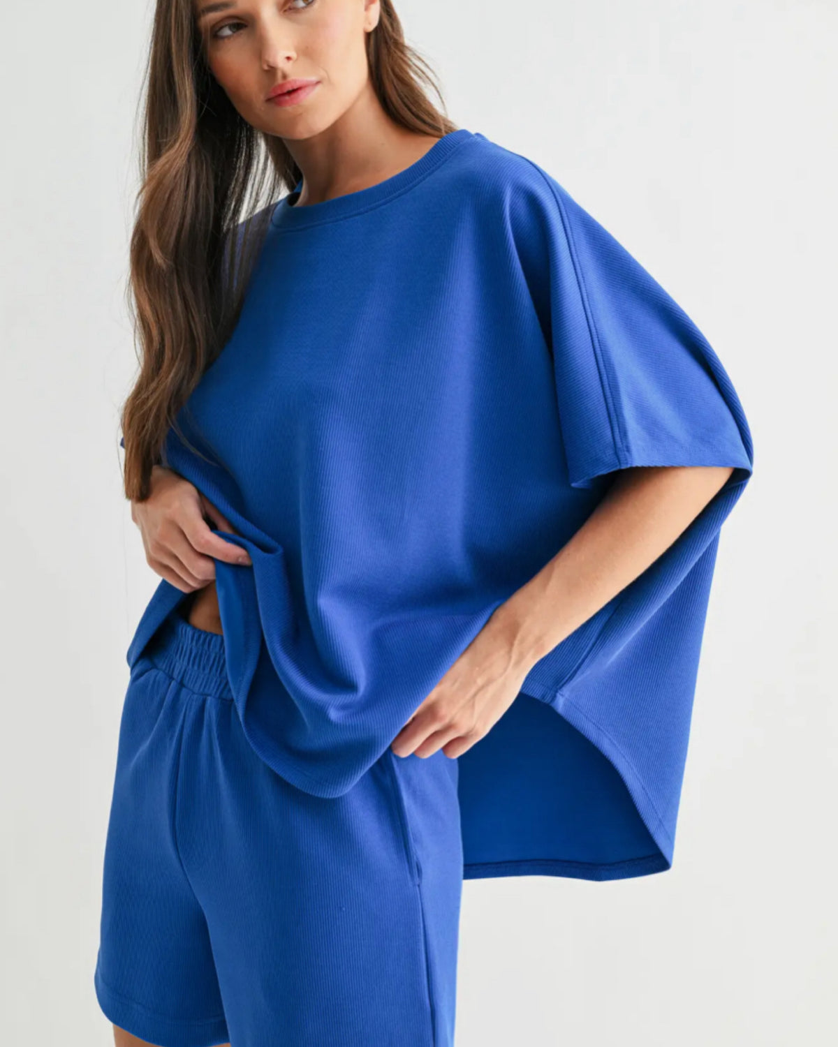 Luxe Sand Ribbed Lounge Set in Cobalt