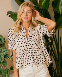 Polka Dots Ruffled Woven Blouse