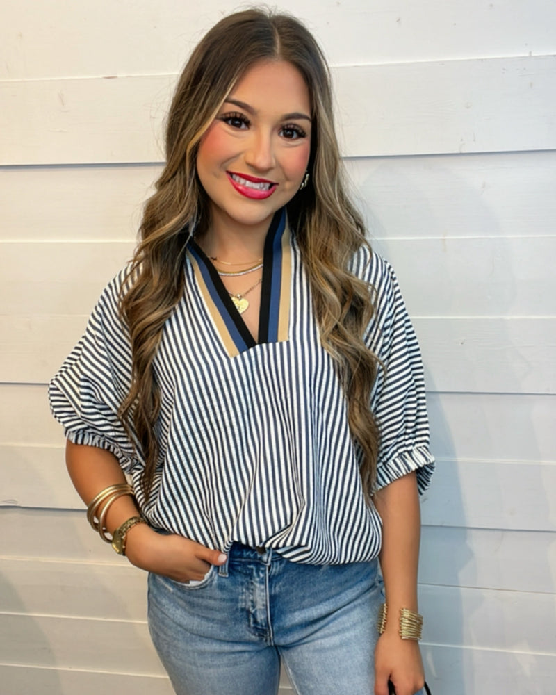 Summer in Stripes Blouse in Navy