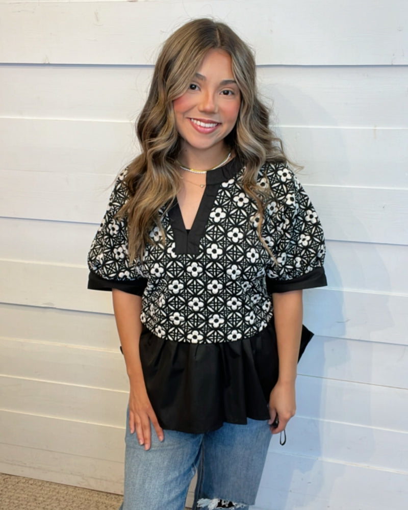 Floral Jacquard Luncheon Top