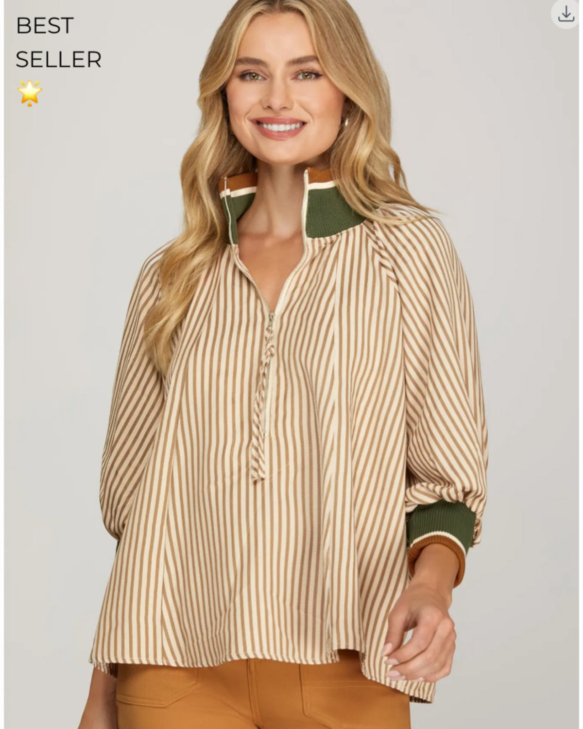 Patio Cider & Crip Fall Days Blouse in Taupe