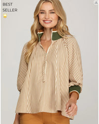 Patio Cider & Crip Fall Days Blouse in Taupe