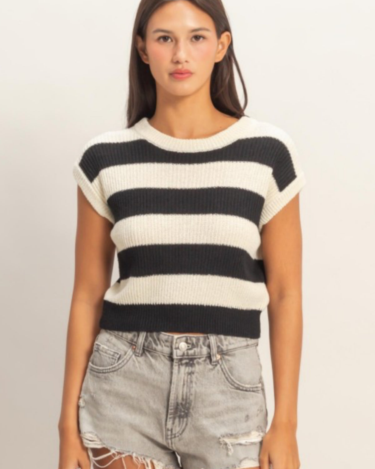 Spring Striped Ribbed Knit Top