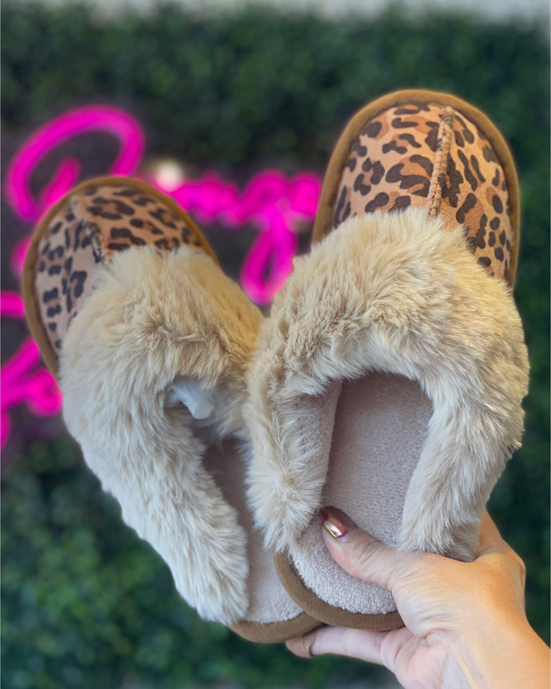 Loving Life Leopard Fur Trimmed Slippers