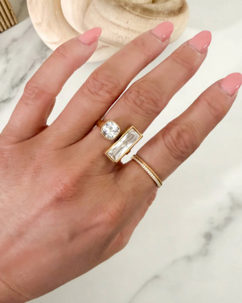 Baguette Emerald & Square CZ Stone Ring - Waterproof